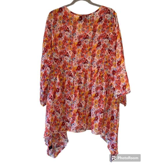 Lane Bryant Floral Sheer Shirt Orange Pink Red White Blue Size 18/20 - Picture 2 of 4